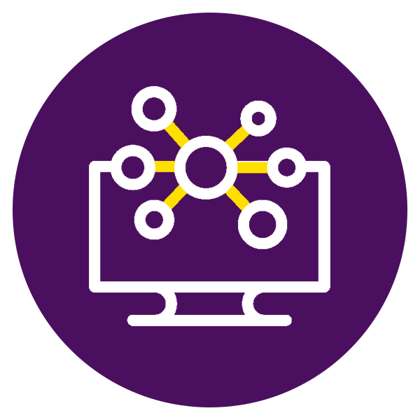 Animierte Datenknoten verbinden sich auf einem Bildschirm und symbolisieren digitale Vernetzung, Systemintegration und automatisierte Datenflüsse.