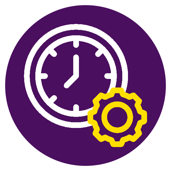 Animiertes Icon einer Uhr und einem Zahnrad