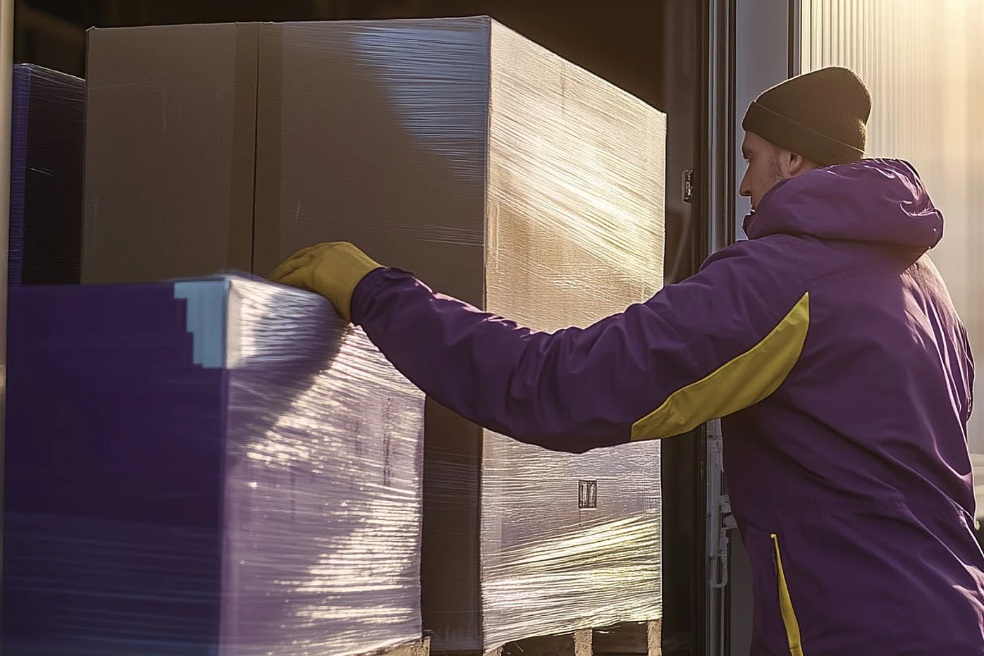 Employees unloading goods, symbolizing AI-based supplier screening for early risk detection in global supply chains.