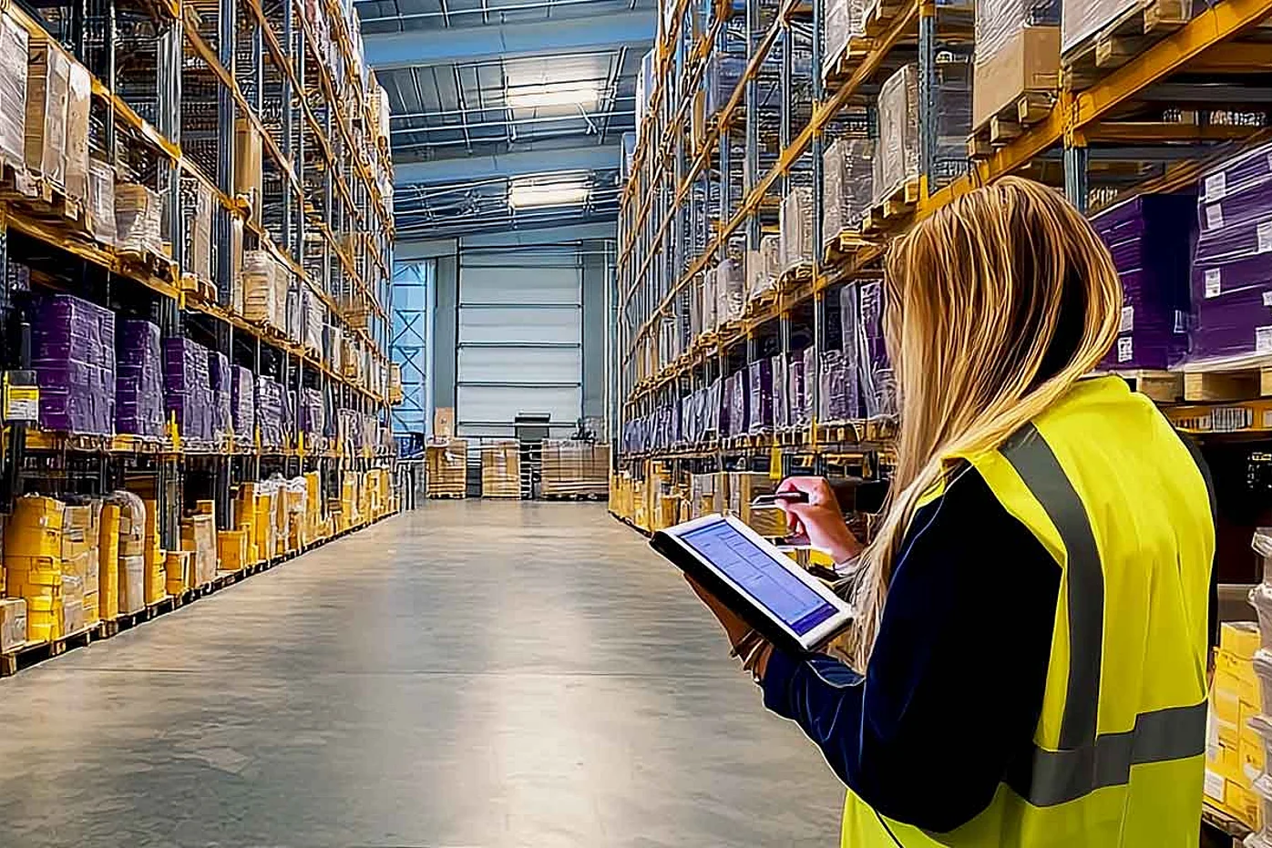 Employee checks inventory in the fashion warehouse – symbol for digital inventory control and reduction of overstock through supply chain management.