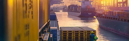 Container handling at the port at sunrise symbolizes the limitations of traditional stability strategies and the importance of data-driven supply chains.