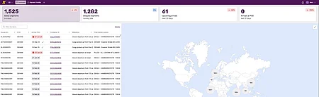 Screenshot des MOVE by SupplyX Dashboards mit Tabelle und Weltkarte zur Echtzeit-Übersicht der Lieferkette
