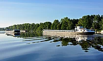 rhein river with two transportation boats
